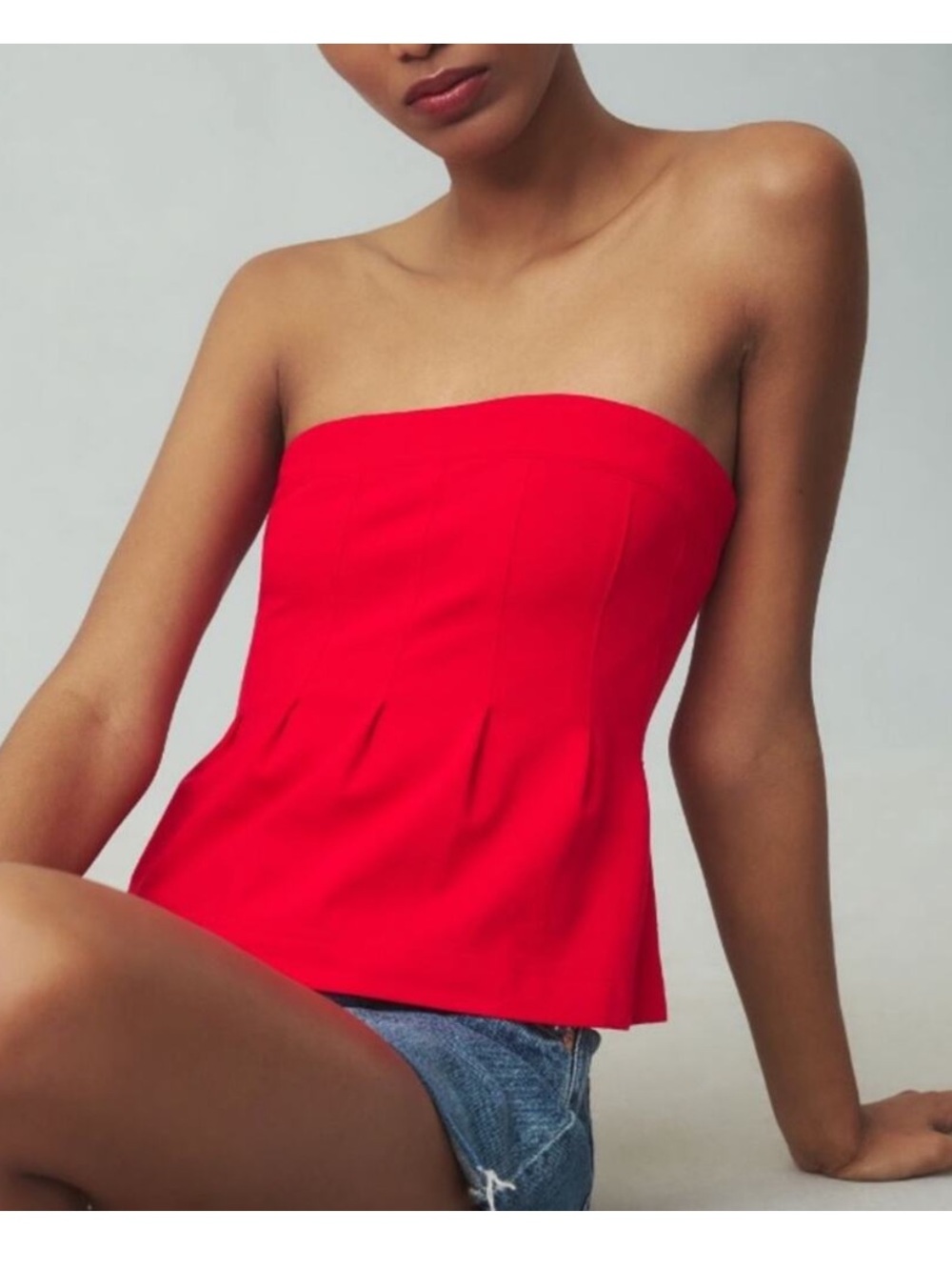 NWT Anthropologie The Fontana Strapless Peplum Top in Red